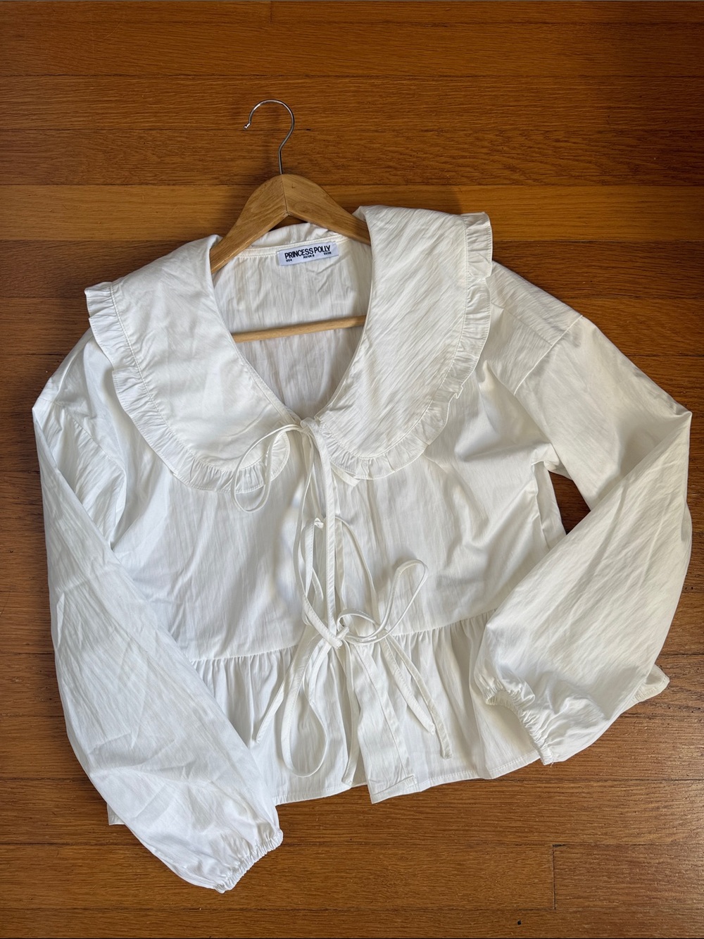 Princess Polly White Ruffle Collar Tie-Front Peplum Top Romantic Women’s Size 4